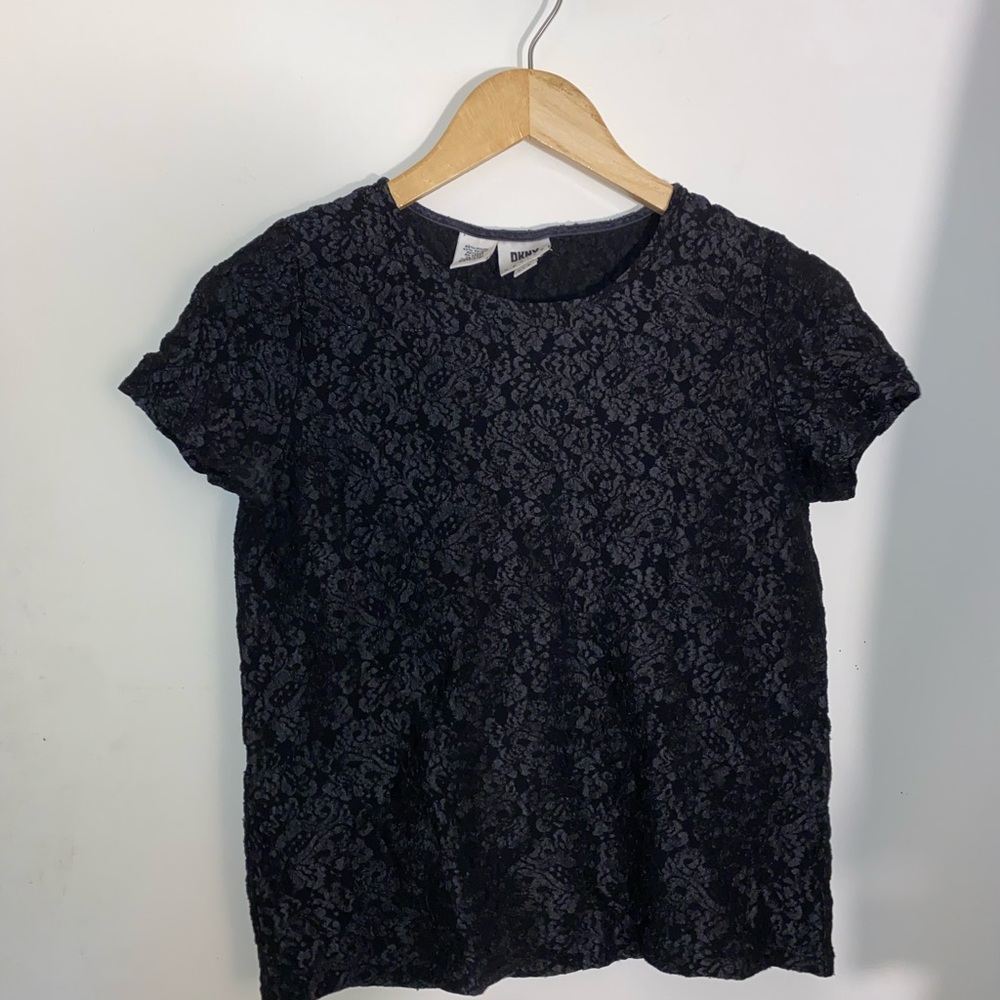DKNY petite floral black Short Sleeve T-Shirt y2k